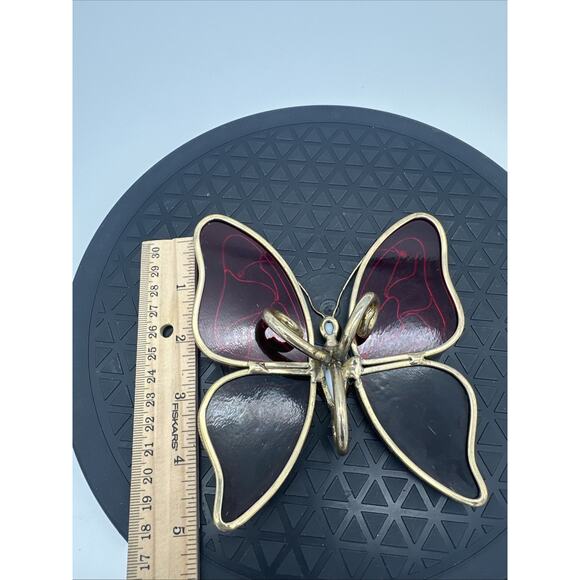 Vtg Stained Glass Sun Catcher Red and Amber Butterfly - Picture 3 of 5